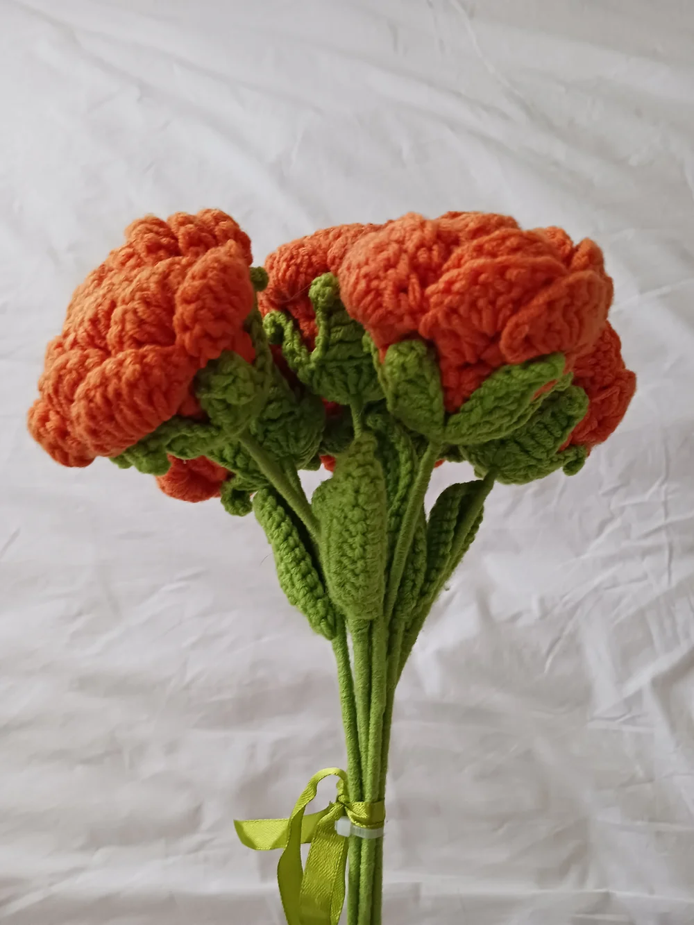 Handcrafted Orange Crochet Flower Bouquet Knit Florals NWOT Boho Farmhouse
